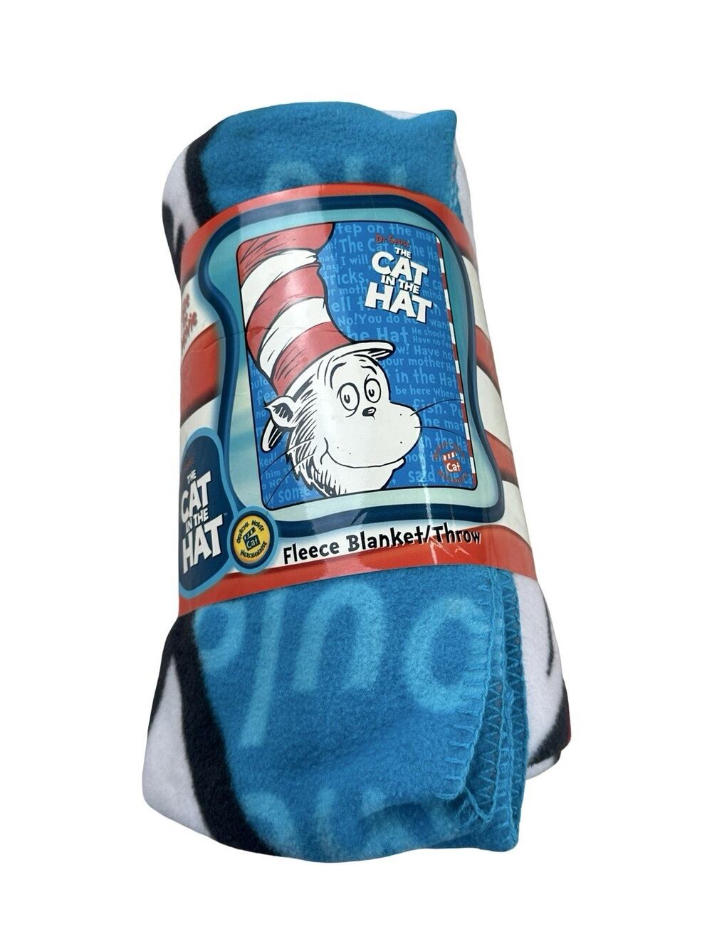 2003 Dr Seuss Cat in the Hat Movie Fleece Blanket Throw 50x60 NEW